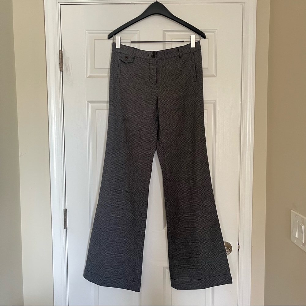 Tory Burch Charcoal Grey Houndstooth Wide-Leg Pants